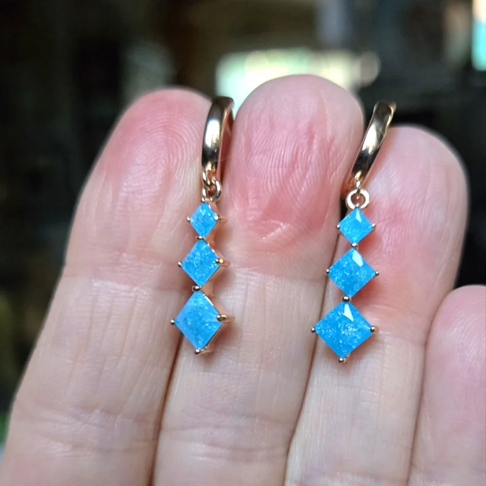 Aquamarine Elegant Blue sterling & gold Earrings - Picture 1 of 8